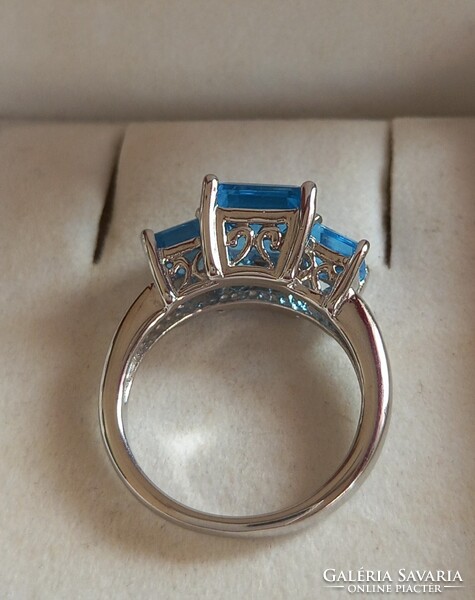 56 os 5.3gm Valodi kek Topaz 925 Ezust 14k Fehér aranyozásù Gyuru