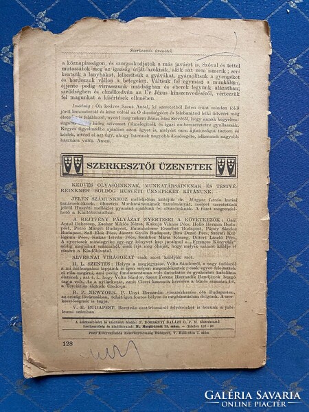 Ferences Közlöny VII. évfolyam 4. szám Budapest,1927.április havi folyóírat.Prohászka Ottokár halála