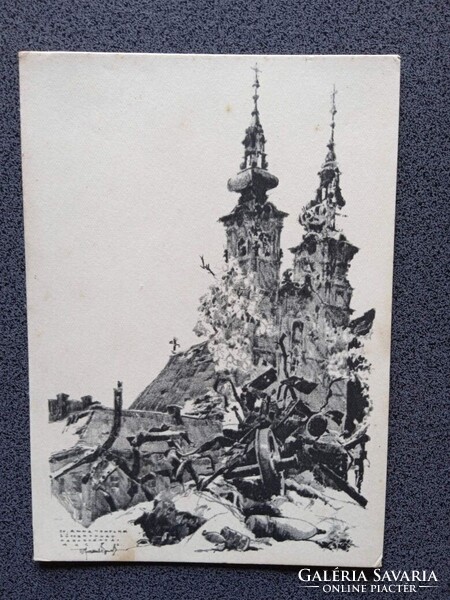 D206278 Budapest -Buda az ostrom után - A Szent Anna templom - képeslap 1945 - Pfannl Egon
