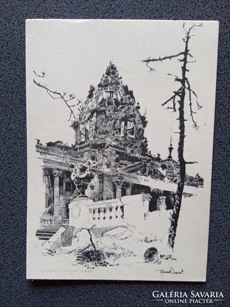 D206279 Budapest -Buda az ostrom után - A kiégett vár-kupola - képeslap 1945 - Pfannl Egon