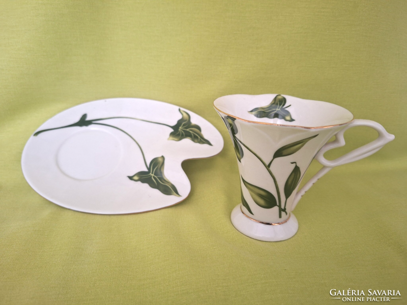 Szecesszió stílusu, angol porcelán teás, kávés csésze tányérral ( 2 darab)