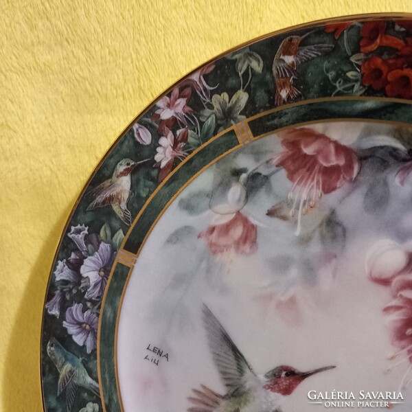 "Kolibri ". Meseszép, limitált, "Lena Liu " porcelán falitányér.