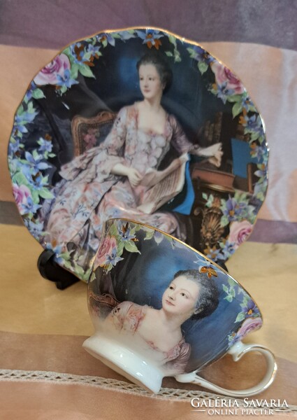 Pompadour márkinős porcelán teás csésze tányérral (M5567)