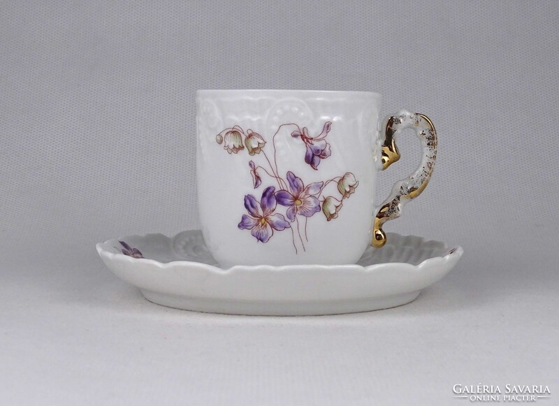 1V079 Antik kézifestett virágmintás Fischer J. porcelán kávéscsésze