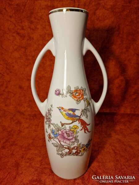 1 Ft-ról! Hollóházi ,,paradicsommadaras" nagyméretű, 36,5 cm magas füles porcelán váza, hibátlan