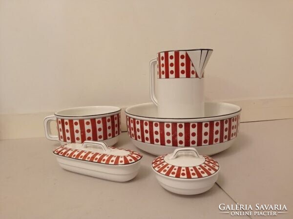 Antik porcelán fürdőszoba mosdó készlet lavór kancsó szappan fogkefe tartó 4351