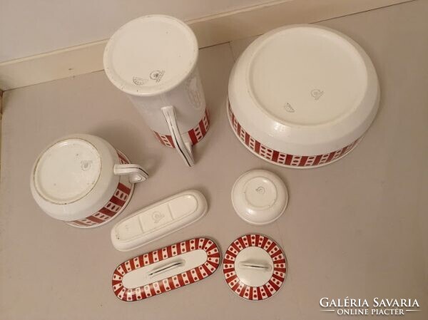 Antik porcelán fürdőszoba mosdó készlet lavór kancsó szappan fogkefe tartó 4351