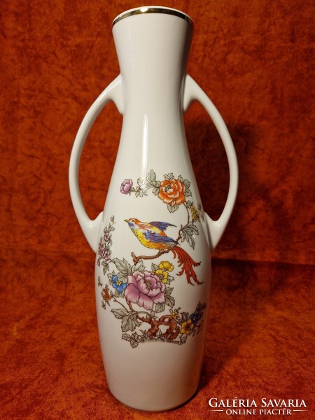 1 Ft-ról! Hollóházi ,,paradicsommadaras" nagyméretű, 36,5 cm magas füles porcelán váza, hibátlan