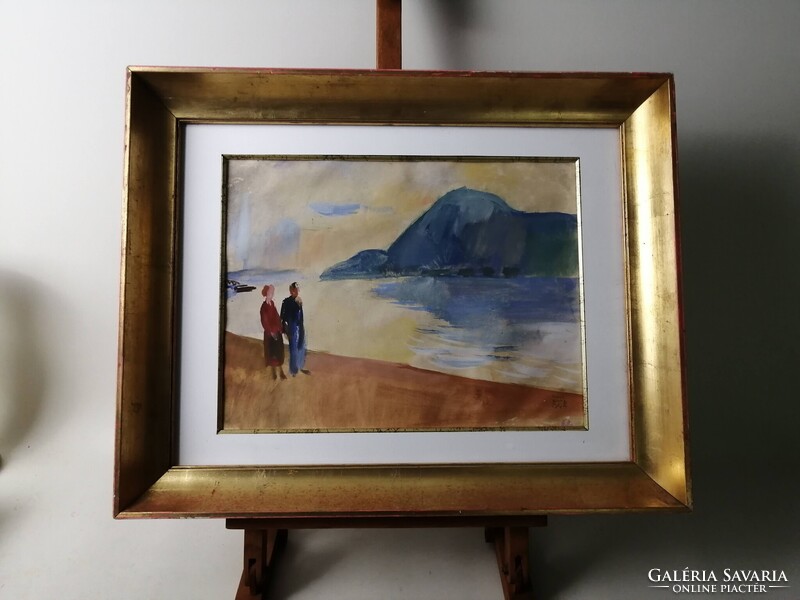 BÉR RUDOLF /1924-2004/ - NAGYMAROSI DUNAPART VISEGRÁD LÁTKÉPÉVEL