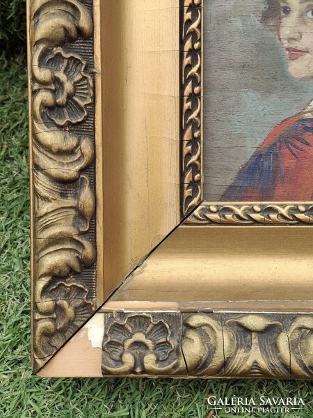 Bieder portré, női arckép, lány fehér fejkendővel