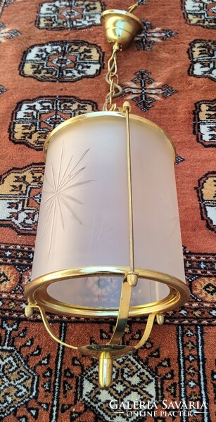 Art deco hengeres réz függölámpa starburst opál üveggel.. Alkudható.