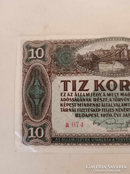 10 korona 1920-ból, szép állapotban, tíz koronás bankjegy