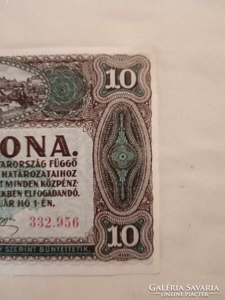 10 korona 1920-ból, szép állapotban, tíz koronás bankjegy