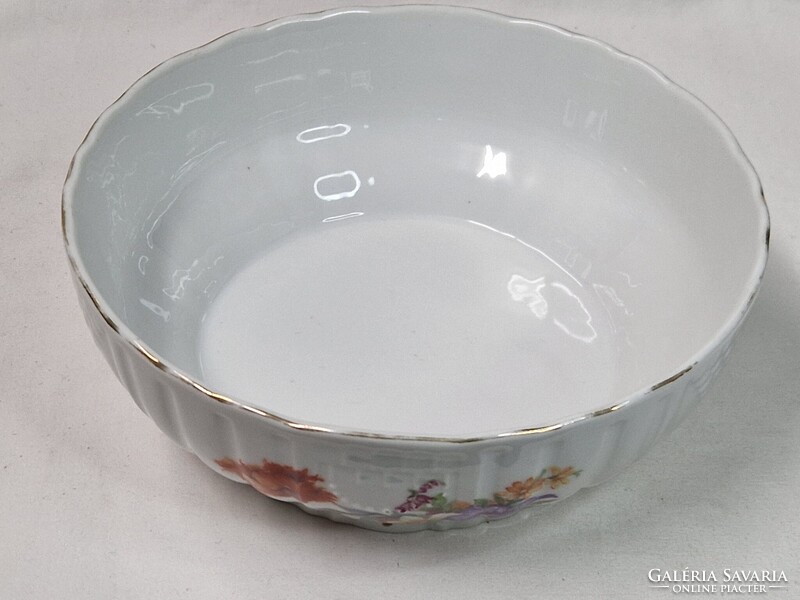Zsolnay virág mintás Hungária sorozat porcelán pörköltes tál hibátlan állapotban 21,5 cm. átmérőjű