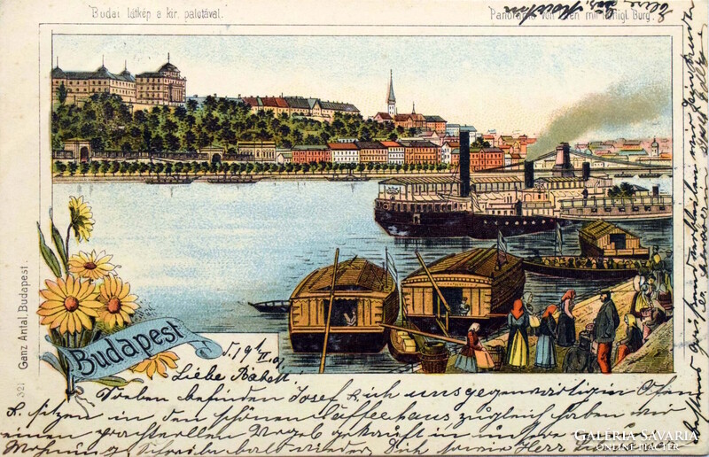 Budapest - Buda látképe a kir. várral - Ganz litho képeslap  1901