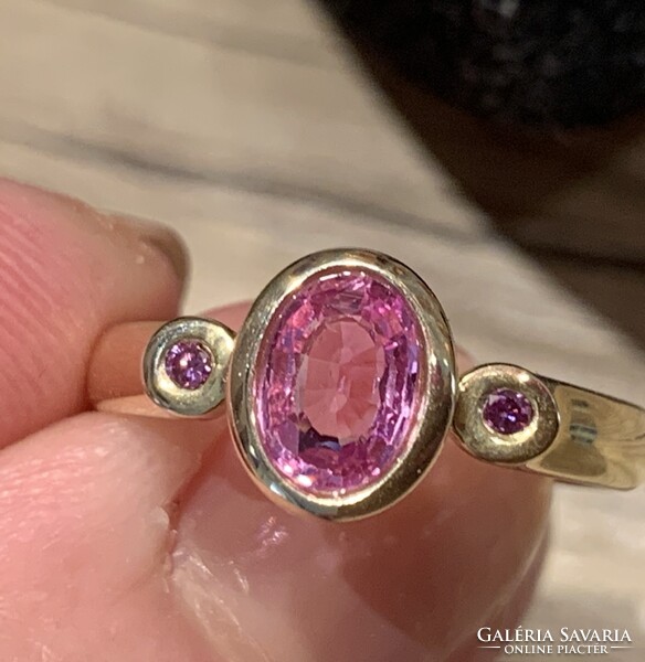 Padparadscha rózsaszín gyémántokkal.Ritkaság! Tanúsítvánnyal!ÚJ!