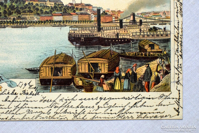 Budapest - Buda látképe a kir. várral - Ganz litho képeslap  1901