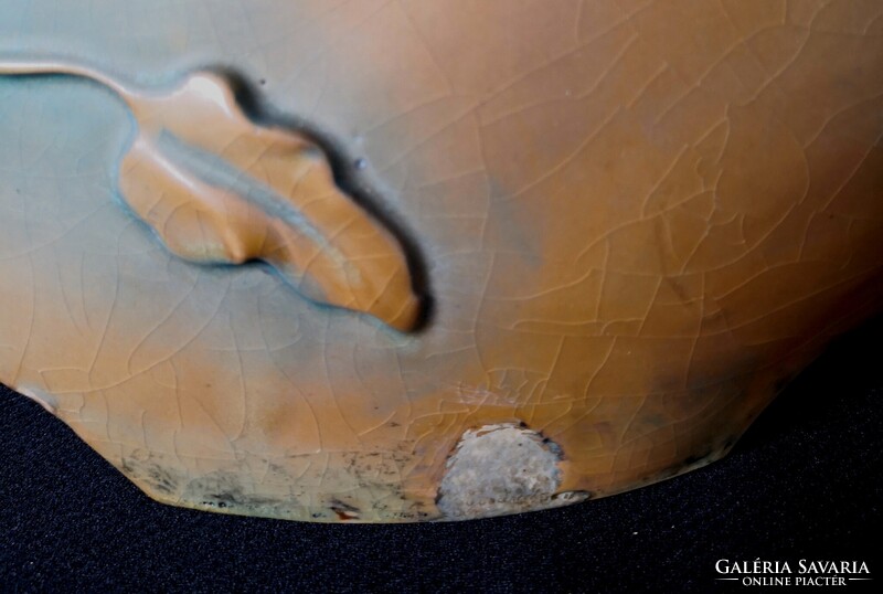 DT/456 – Bernard Bloch Manufaktúra – Gyönyörű szecessziós majolika kaspó, kínáló