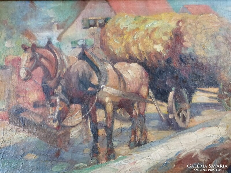 KARL WILHELM BERGMÜLLER /1864-1928/ NÉMET FESTŐMŰVÉSZNEK TULAJDONÍTVA - LOVAS SZEKÉR, SZÉNÁSKOCSI