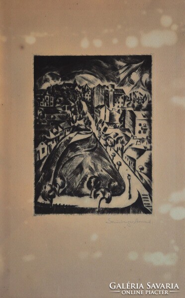 Schönberger Armand (1885-1974): Városi látkép, rézkarc