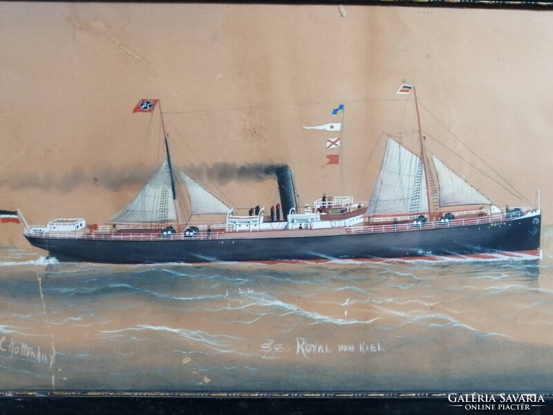 S S ROYAL VON KIEL - JELZETT ANTIK TEMPERA FESTMÉNY