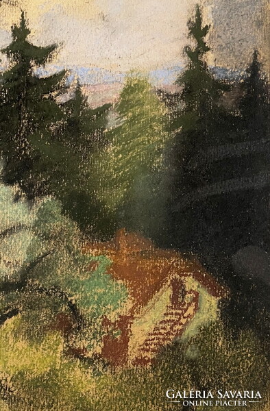 Eredetiségigazolással,számláva,Sztelek Norbert (1884 - 1956):Erdélyi táj ,kerettel 65 x 54 cm