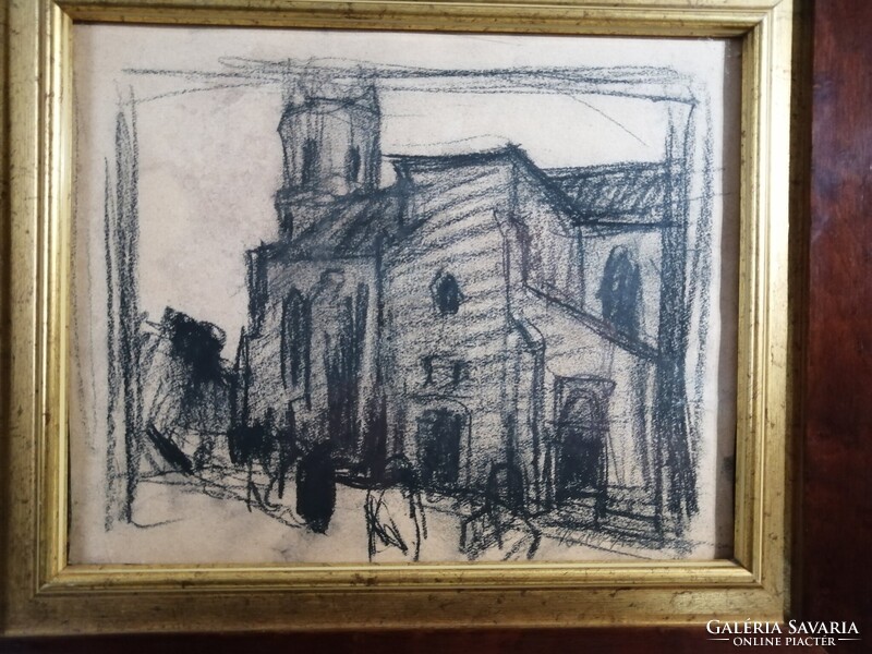 BERKI VIOLA /1932-2001/ - UTCARÉSZLET TEMPLOMMAL