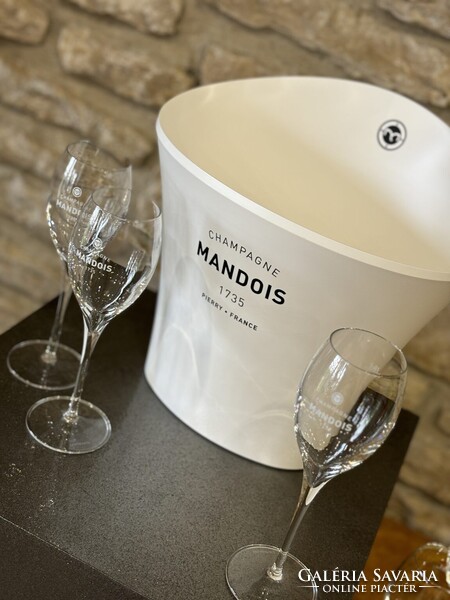 MANDOIS Champagne pezsgős készlet - kétpalackos jégveder és 12 kristálypohár - Esküvői ajándék szett