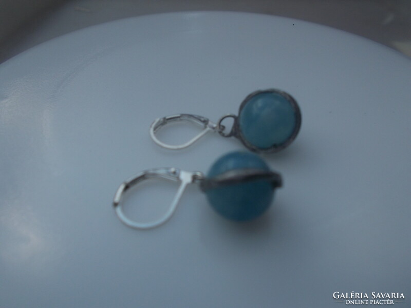 Ezüst valódi akvamarin FOGLALATOS fülbevaló