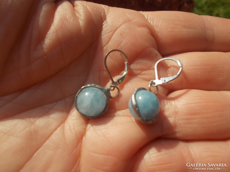 Ezüst valódi akvamarin FOGLALATOS fülbevaló