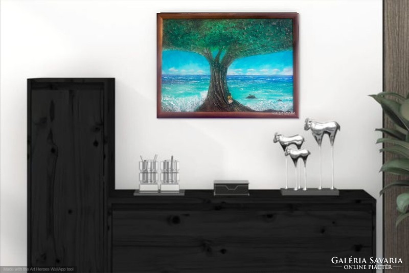 Csendes-óceán. 70x100 cm-es zománckép.  Károlyfi Zsófia Prima díjas művész alkotása tanúsítvánnyal.