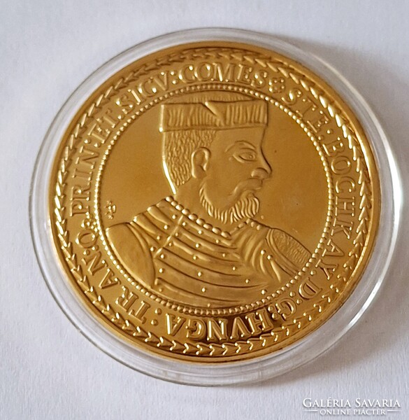 Bocskai István10 dukát 1605 érem utánverete 24karátos arannyal bevont ,kapszulában