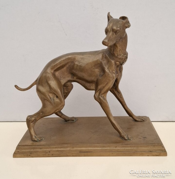 Bronz agár szobor, whippet dísztárgy, Art Deco kisplasztika, gyűjtői darab