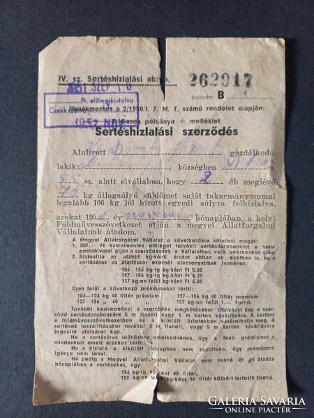 Sertéshízlalási szerződés 1951 Mezőberény