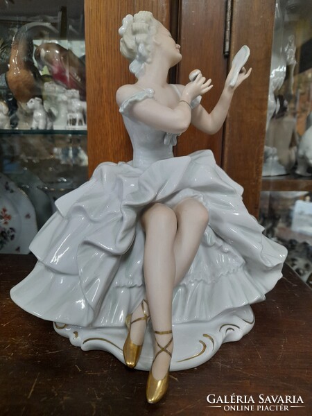 Ritka Nagyméretű Német,Germany Wallendorf Tükrös Táncos Balerina Porcelán Figura.23.5 cm.