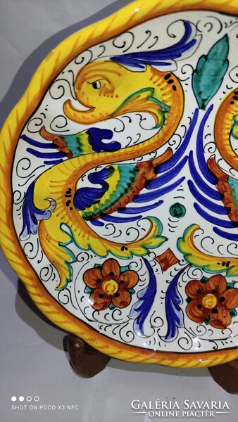 Jelzett eredeti Deruta Raffaellesco falidísz tál 23 cm átmérő  kínáló magas peremmel