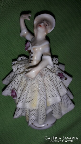 Antik 19. sz jelzésű német porcelán Unterweissbach mini barokk Balerina figura 10 cm képek szerint
