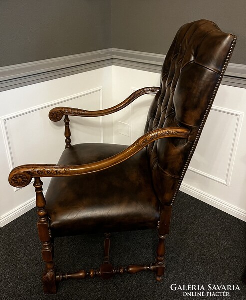 Gyönyörű , antik, neoreneszánsz,  bőr  fotel -karosszék- trónszèk !