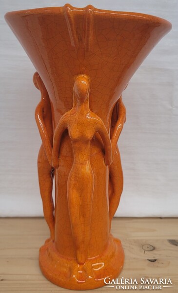 Gorka Géza narancssárga Art deco Figurális váza aktokkal - Nógrádverőcei időszak!