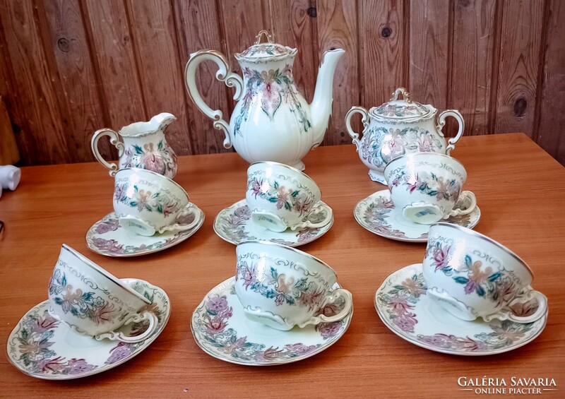 Zsolnay perzsa mokkás készlet vajszínű porcelán