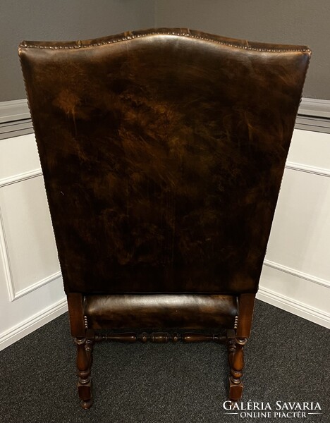 Gyönyörű , antik, neoreneszánsz,  bőr  fotel -karosszék- trónszèk !