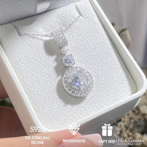 Moissanite 6 karátos Gyémánt Köves Nyaklánc 18K Aranyozott 925 Tiszta Ezüst +ajándékdoboz. Új!