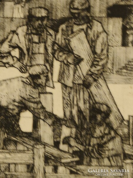 Rékassy Csaba rézkarc Készülődés a szegedi ünnepi játékokra