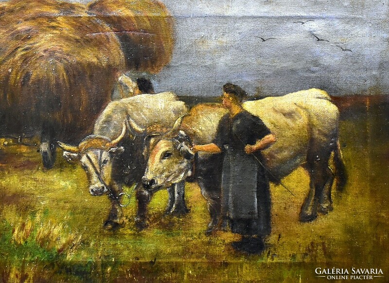Révész Imre (1859 - 1945): ÖKRÖK SZÉNÁSSZEKÉR ELŐTT