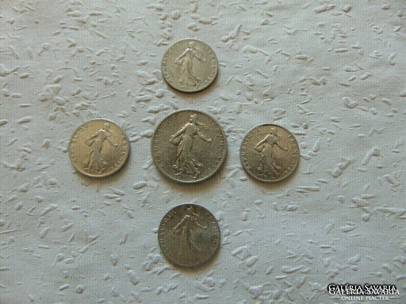 Franciaország ezüst 1 frank + 4 darab ezüst 50 centimes