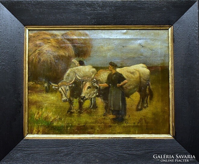 Révész Imre (1859 - 1945): ÖKRÖK SZÉNÁSSZEKÉR ELŐTT