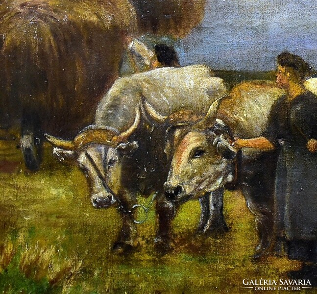 Révész Imre (1859 - 1945): ÖKRÖK SZÉNÁSSZEKÉR ELŐTT