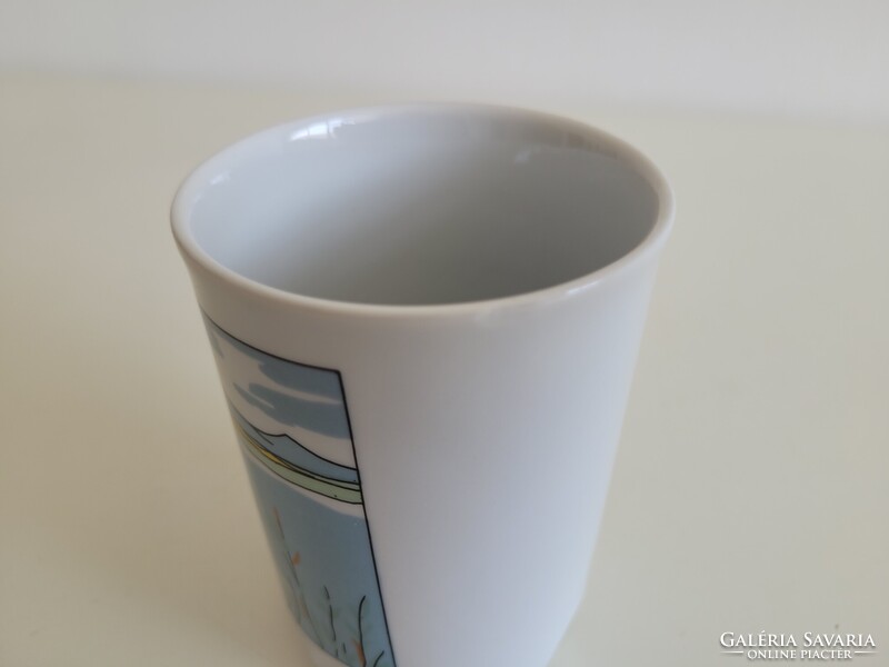 Retro régi Balatoni emlék Zsolnay porcelán bögre vitorlás mintás mid century Balaton szuvenír