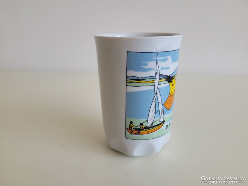 Retro régi Balatoni emlék Zsolnay porcelán bögre vitorlás mintás mid century Balaton szuvenír