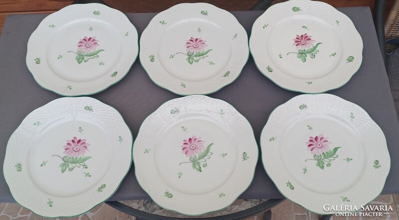 Herendi Tertia Kosár mintás, 6db-os Lapos tányér készlet, (átmérő:20.5 cm)